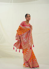 Orange Art Silk Woven Saree